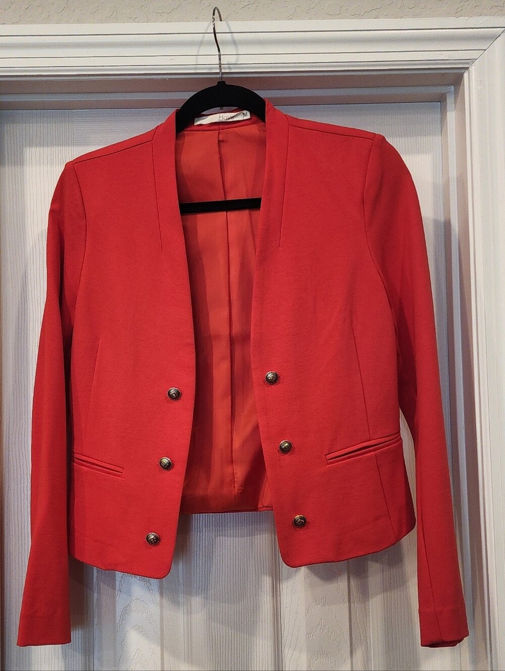 Have Red Double-Breasted Cropped Blazer
